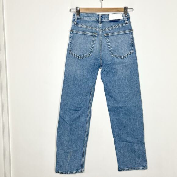 Re/Done 70s Stove Pipe Jeans Womens 24 Distressed High Rise Rodeo Indigo Hole - Picture 5 of 8